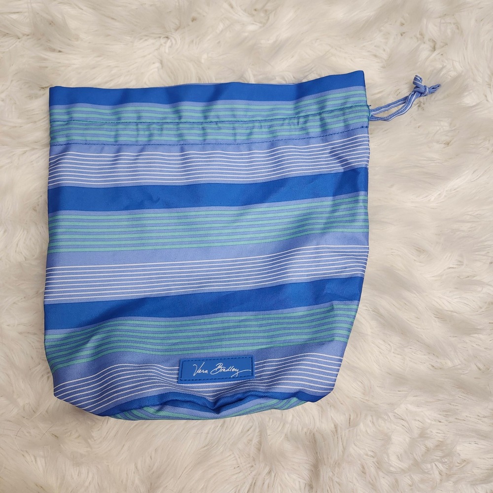 Vera Bradley Lighten Up Blue Green‎ Striped Ditty bag Travel Wet Laundry Bag